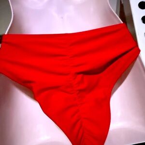 SHEIN Women's Ruched Back Cheeky Bikini Bottom - Red, L